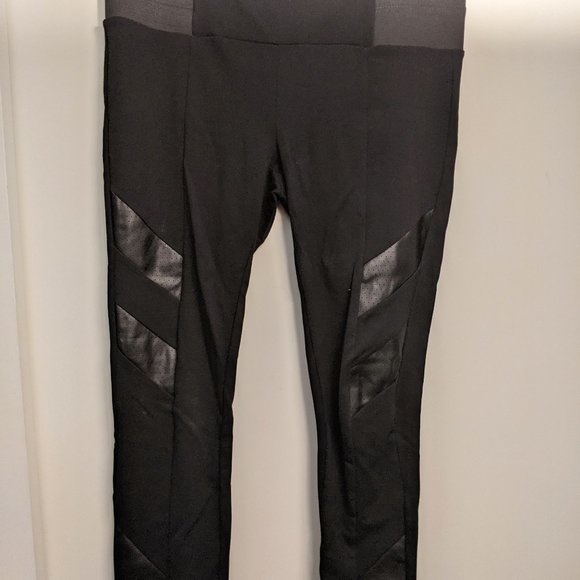 Leather Panel Black Leggings - Picture 1 of 4